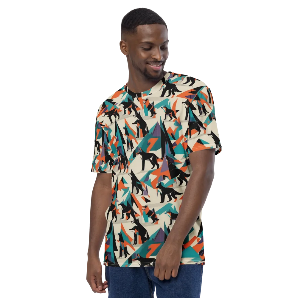 Neon Wolfscape on Men's Crew Neck T-Shirt — Left