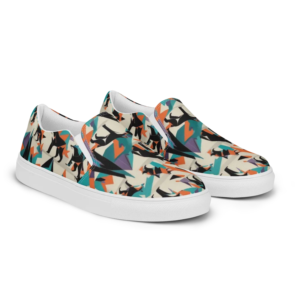 Neon Wolfscape on Men's Slip-On Canvas Shoes — Right Front