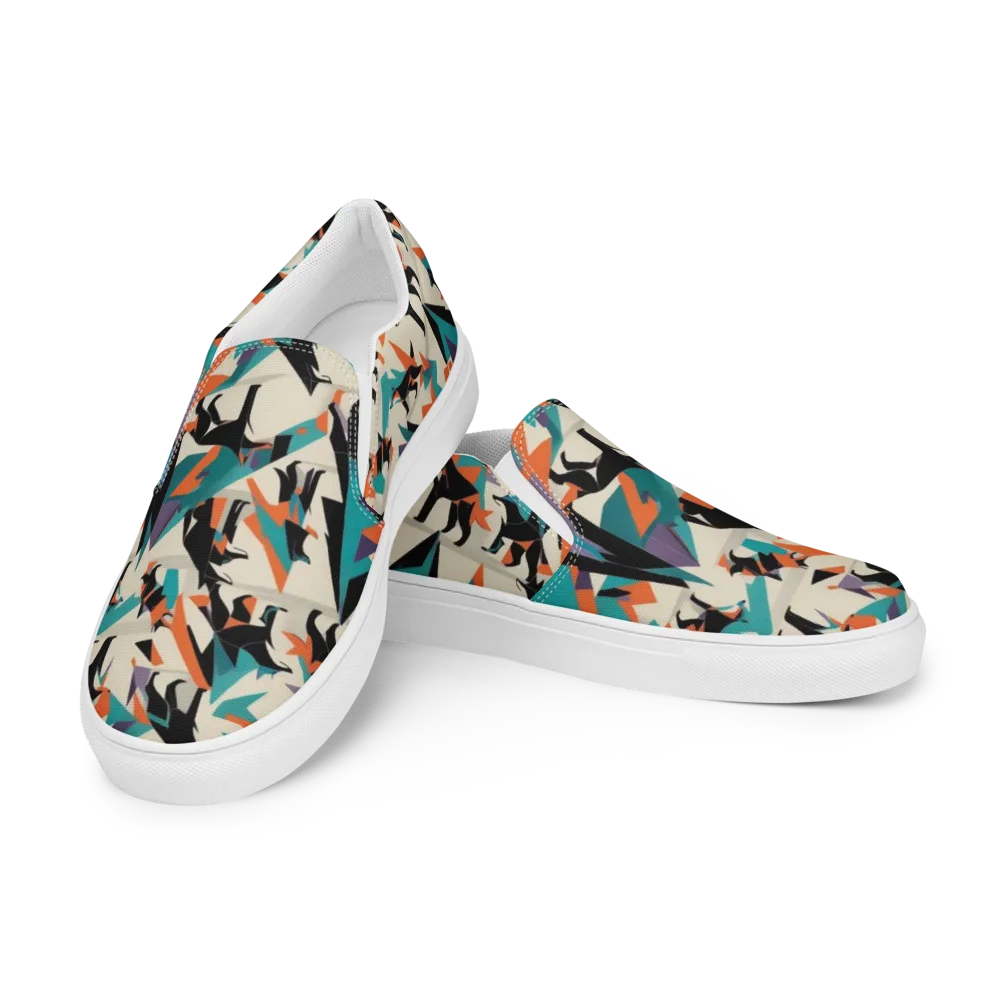 Neon Wolfscape on Men's Slip-On Canvas Shoes — Left Front