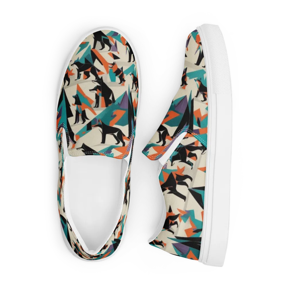Neon Wolfscape on Men's Slip-On Canvas Shoes — Front