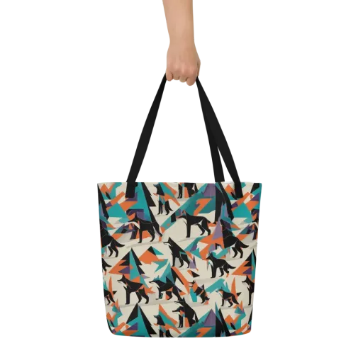 Neon Wolfscape on a Large Tote Bag W/ Pocket