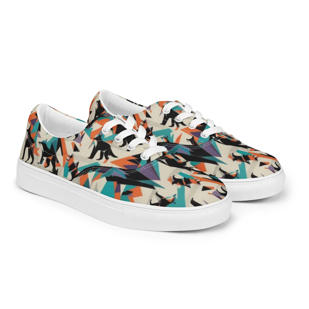 Neon Wolfscape on Men's Lace-Up Canvas Shoes — Right Front
