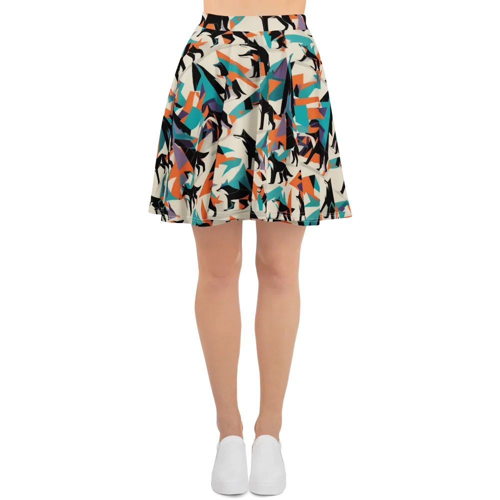 Neon Wolfscape on Skater Skirt — Front