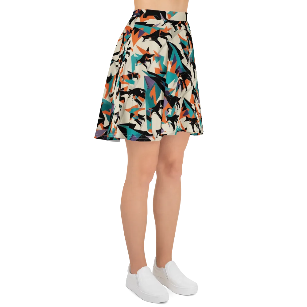 Neon Wolfscape on Skater Skirt — Right