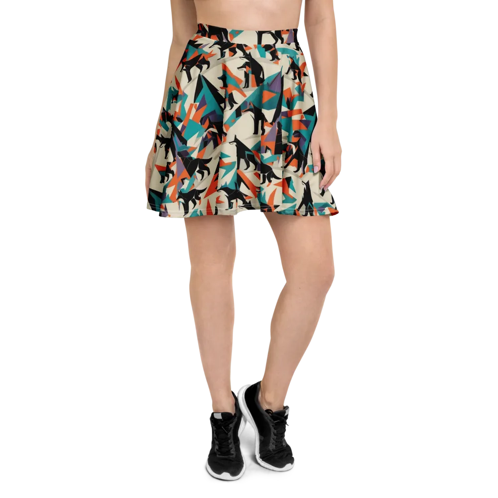 Neon Wolfscape on Skater Skirt — Front