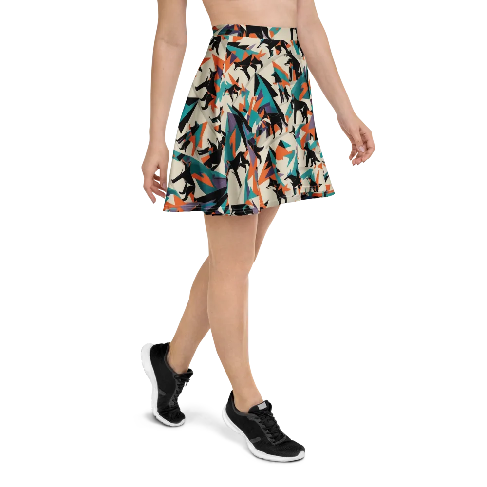Neon Wolfscape on Skater Skirt — Right