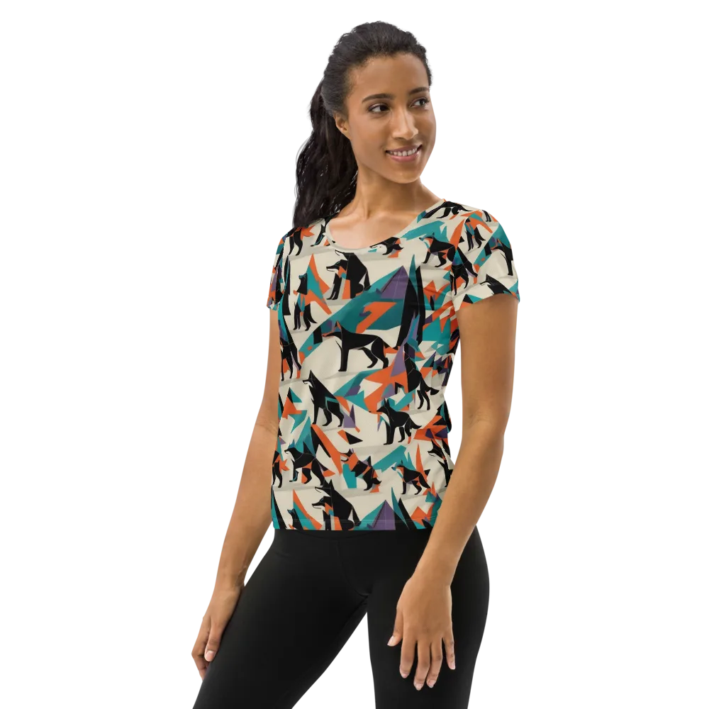 Neon Wolfscape on Women's Athletic T-Shirt — Left