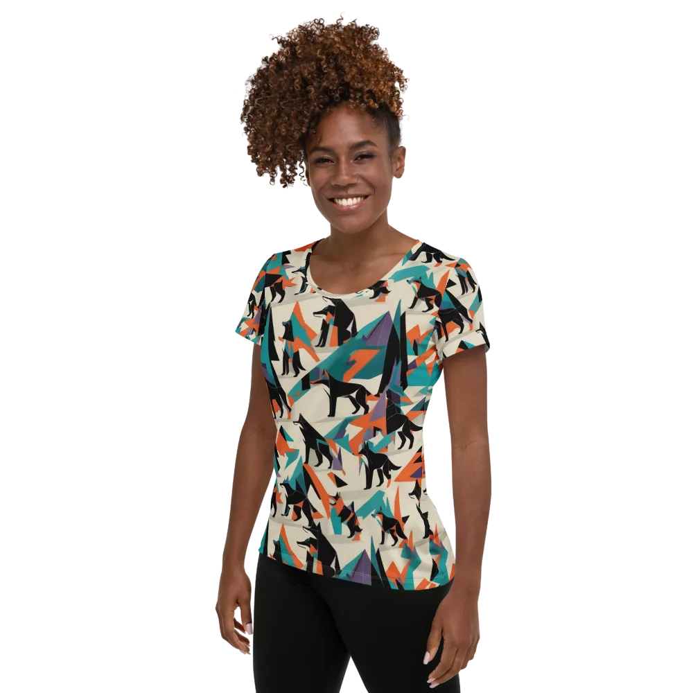 Neon Wolfscape on Women's Athletic T-Shirt — Left