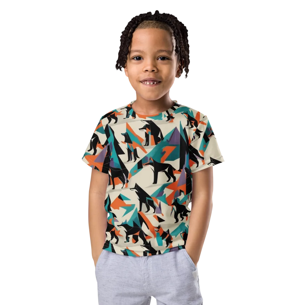Neon Wolfscape on Kids Crew Neck T-Shirt — Front