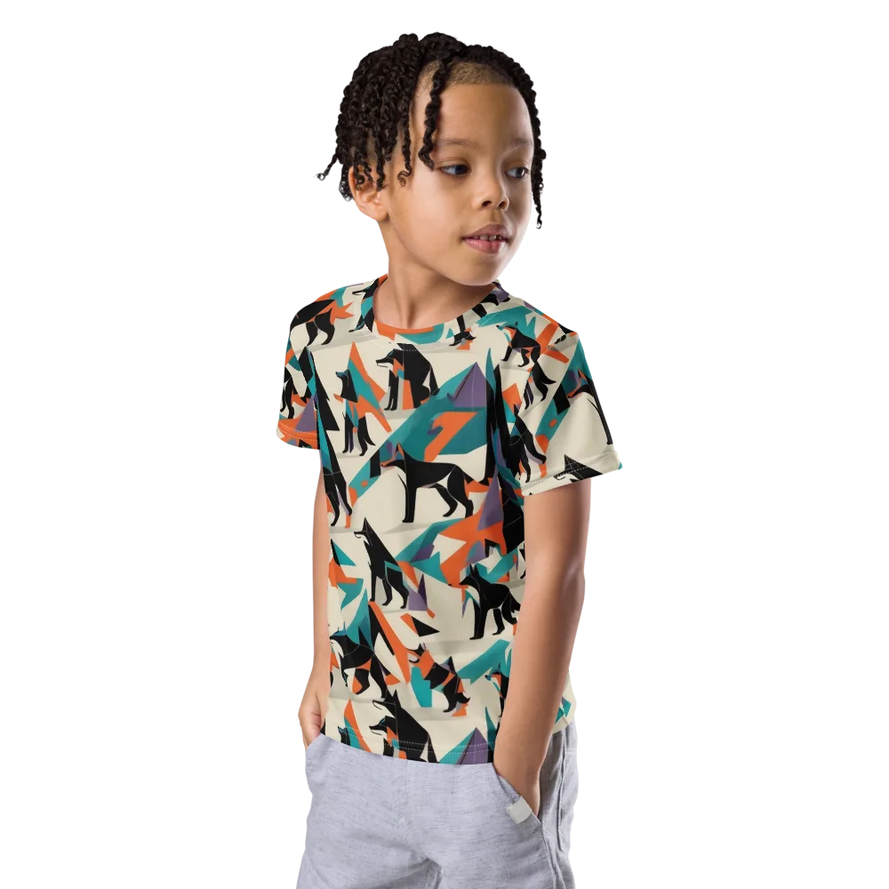 Neon Wolfscape on Kids Crew Neck T-Shirt — Left Front