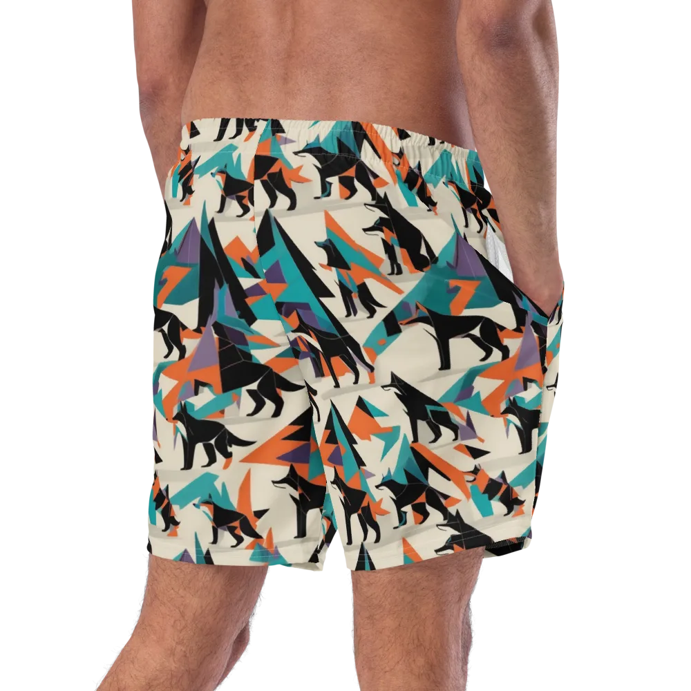Neon Wolfscape on Swim Trunks — Right Back