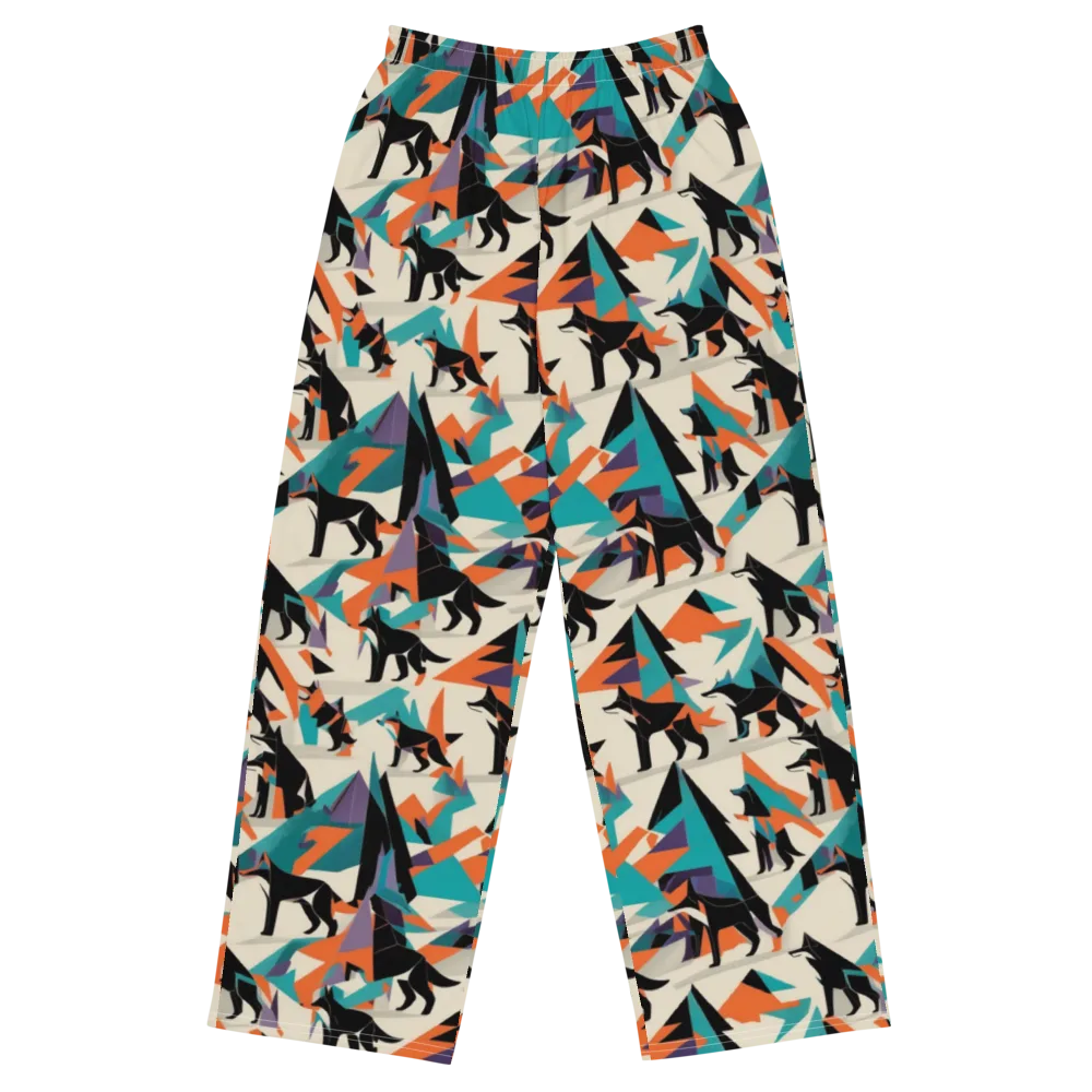 Neon Wolfscape on Wide-Leg Pants — Front