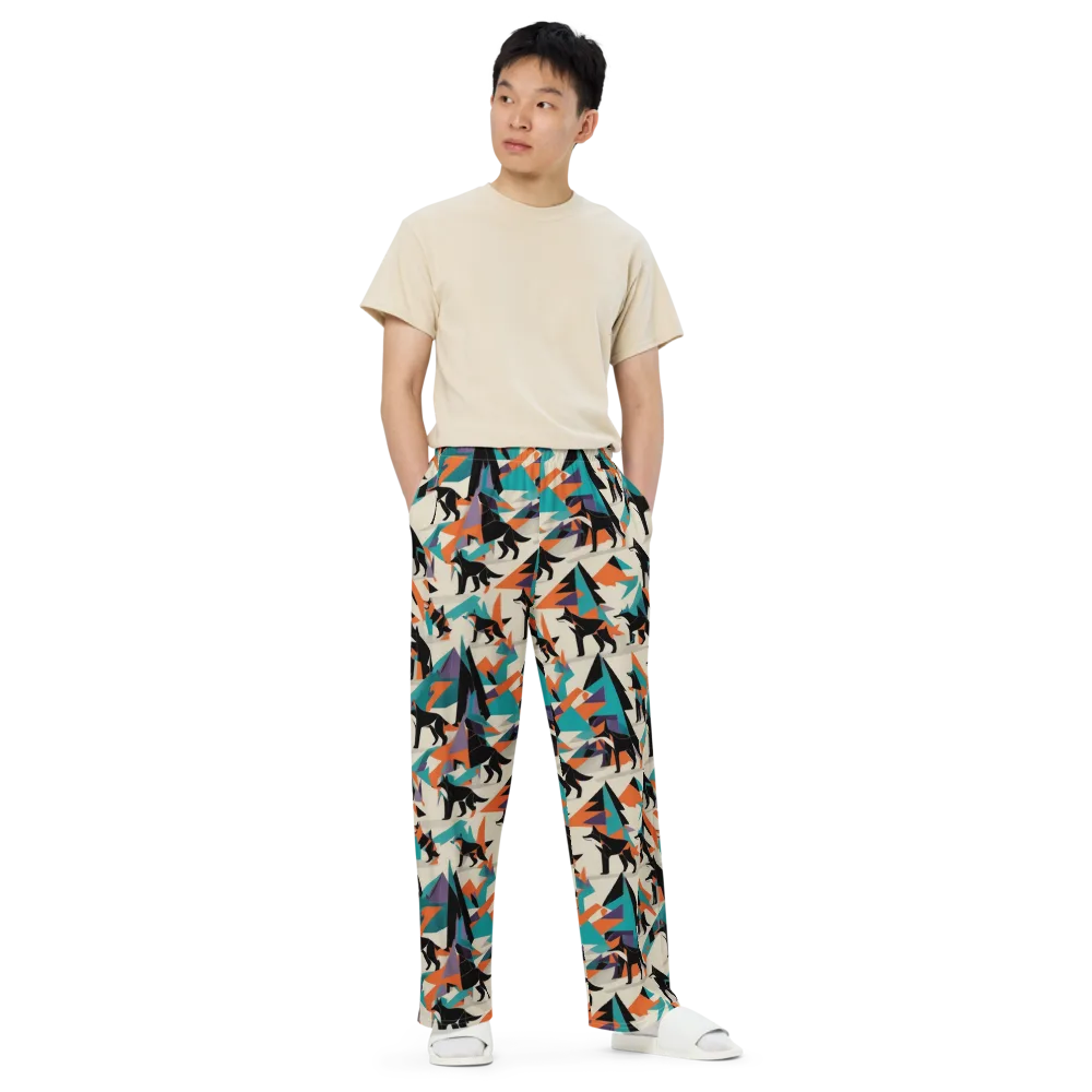 Neon Wolfscape on Wide-Leg Pants — Front