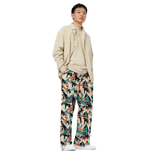 Neon Wolfscape on a Wide-Leg Pants