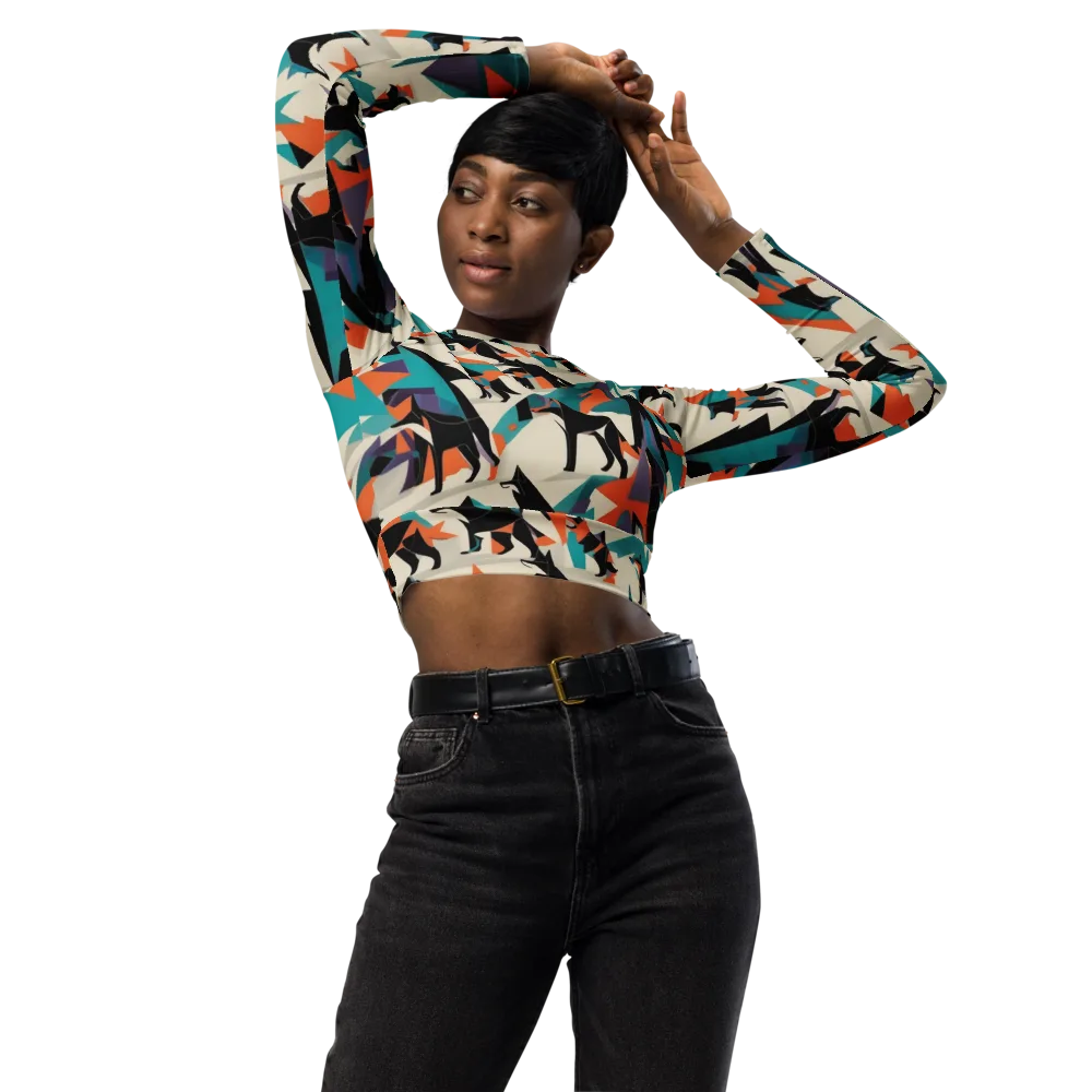 Neon Wolfscape on Long Sleeve Crop Top — Front