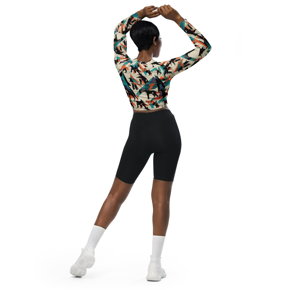 Neon Wolfscape on Long Sleeve Crop Top — Back