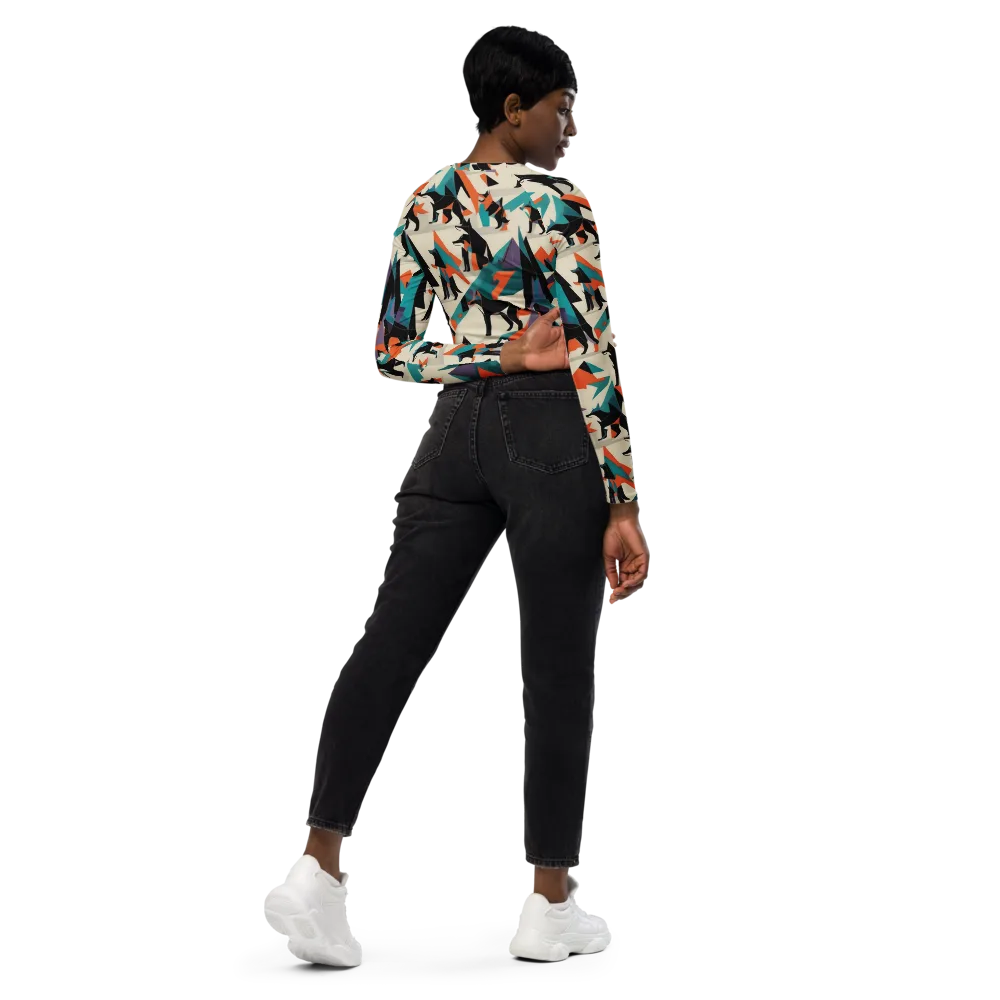 Neon Wolfscape on Long Sleeve Crop Top — Right Back