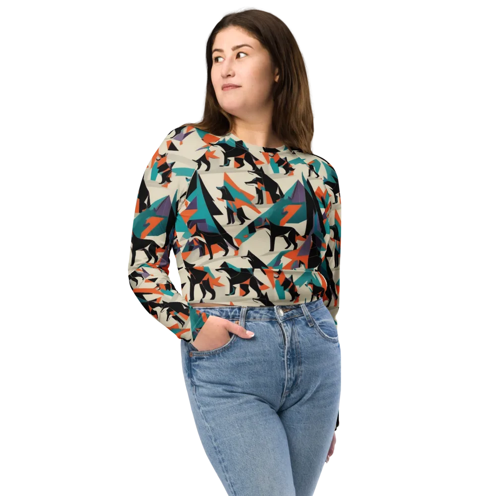 Neon Wolfscape on Long Sleeve Crop Top — Front