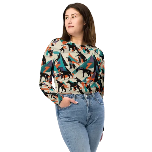Neon Wolfscape on a Long Sleeve Crop Top