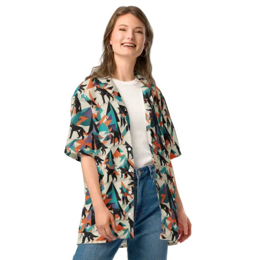 Neon Wolfscape on a Button Shirt