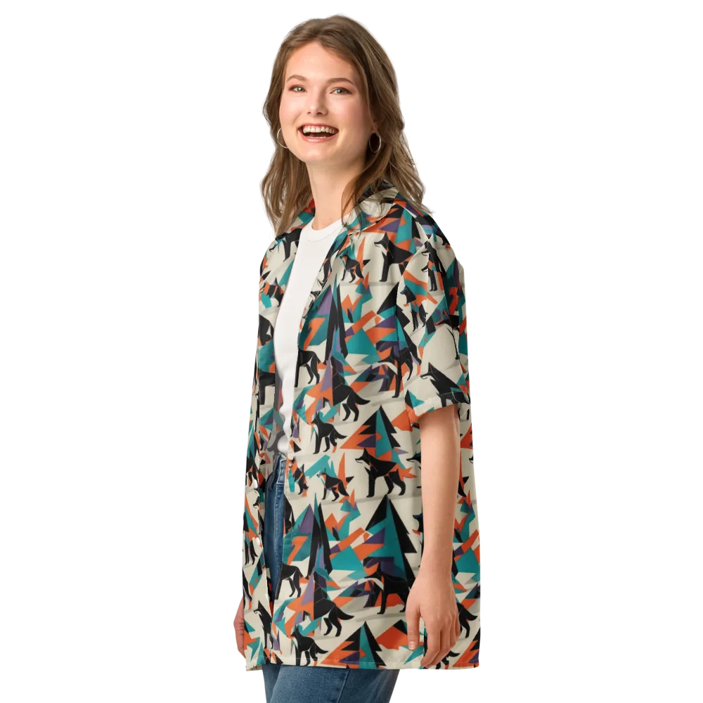 Neon Wolfscape on Button Shirt — Left Front