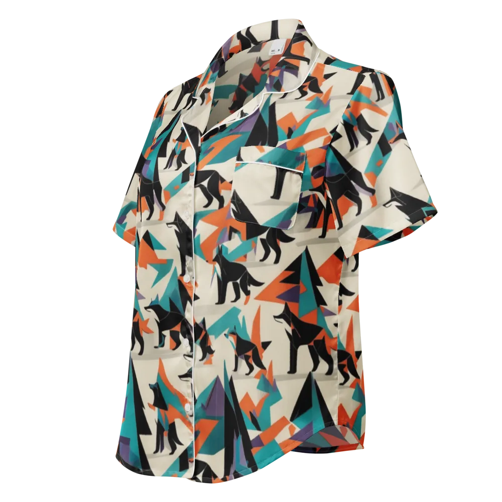 Neon Wolfscape on Women's Short Sleeve Pajama Top — Left Front