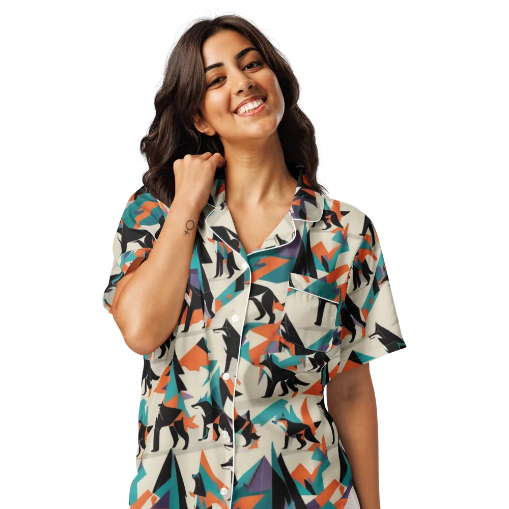 Neon Wolfscape on Women's Short Sleeve Pajama Top — Front