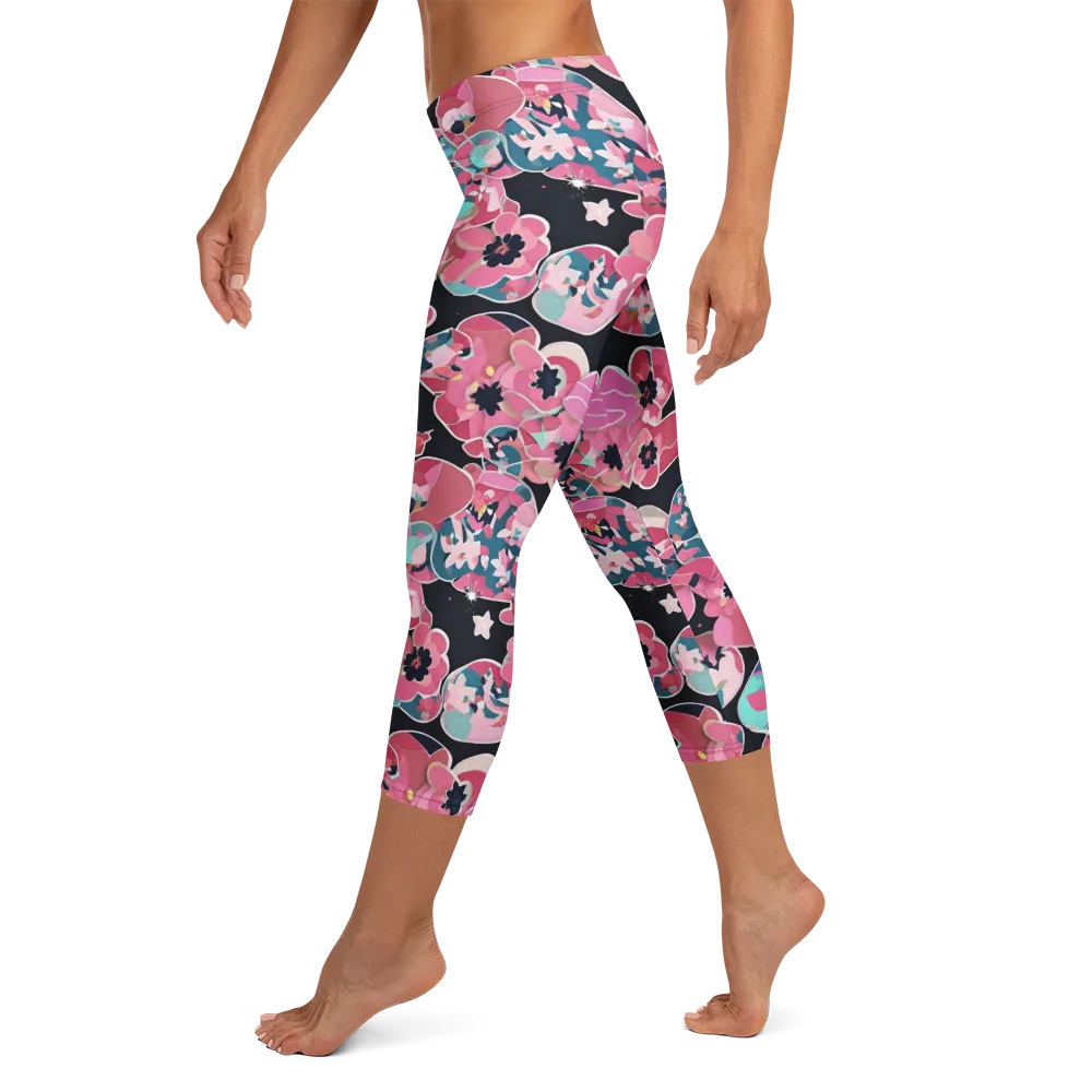 Bouquet Noir on Capri Leggings — Left