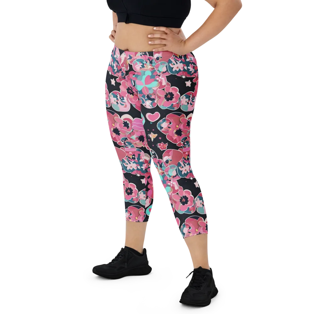 Bouquet Noir on Capri Leggings — Front
