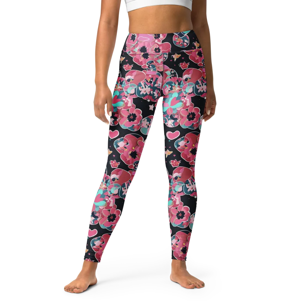 Bouquet Noir on Yoga Leggings — Front