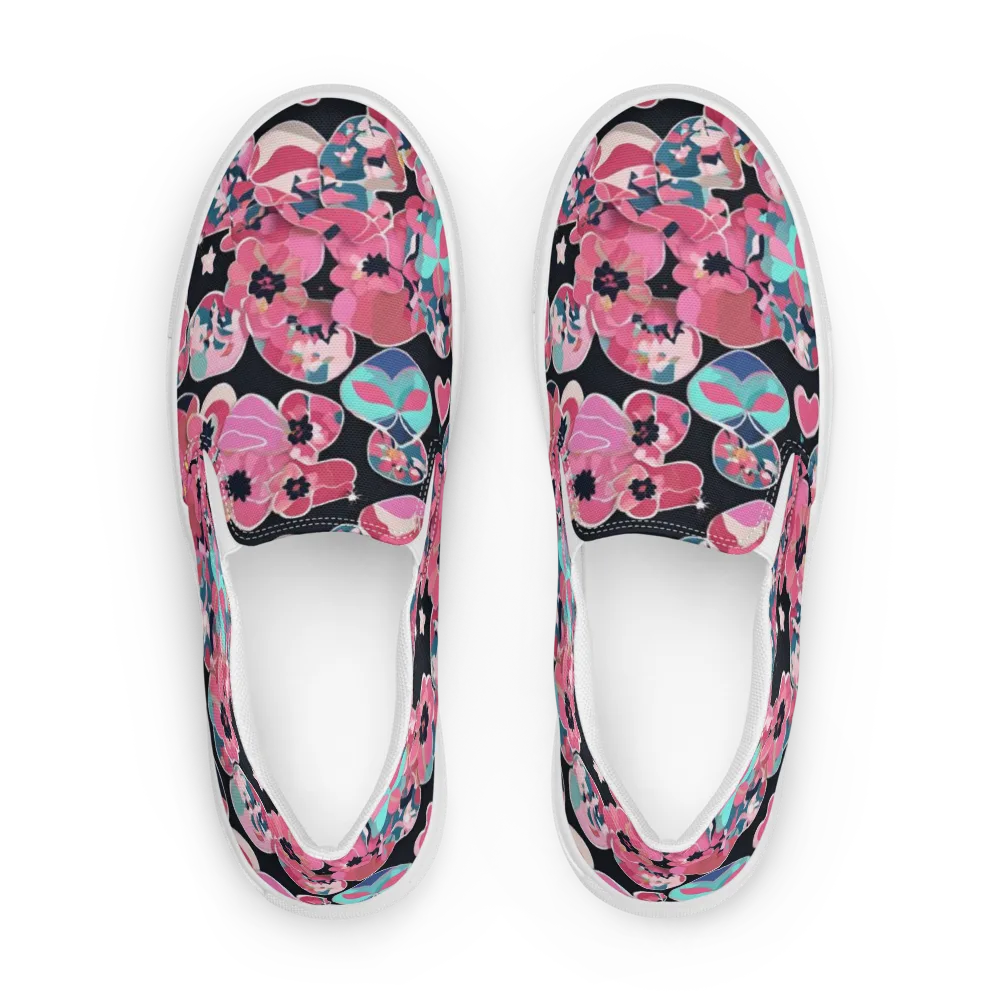 Bouquet Noir on Men's Slip-On Canvas Shoes — Front