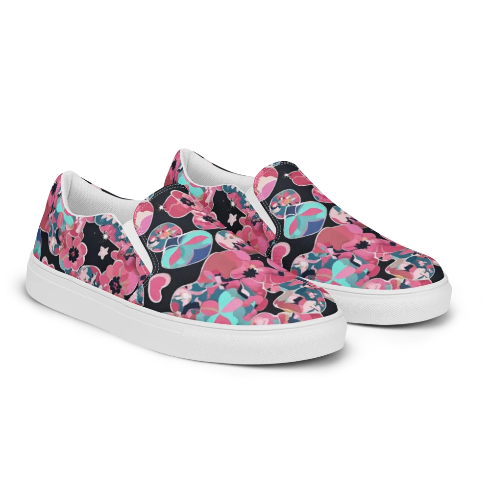Bouquet Noir on Men's Slip-On Canvas Shoes — Right Front