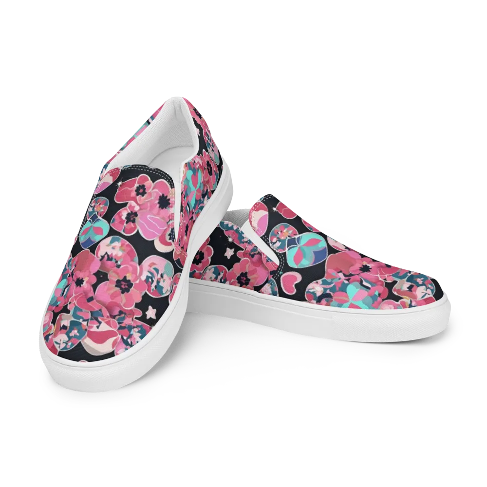 Bouquet Noir on Men's Slip-On Canvas Shoes — Left Front