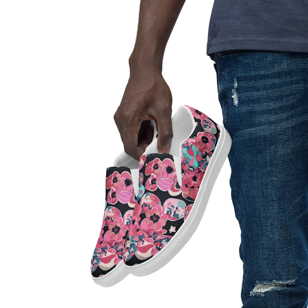 Bouquet Noir on Men's Slip-On Canvas Shoes — Left Front