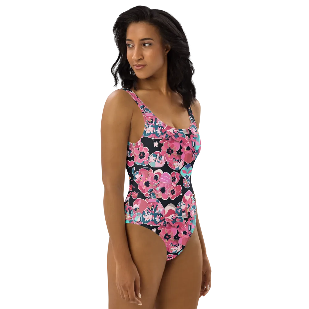 Bouquet Noir on One-Piece Swimsuit — Right