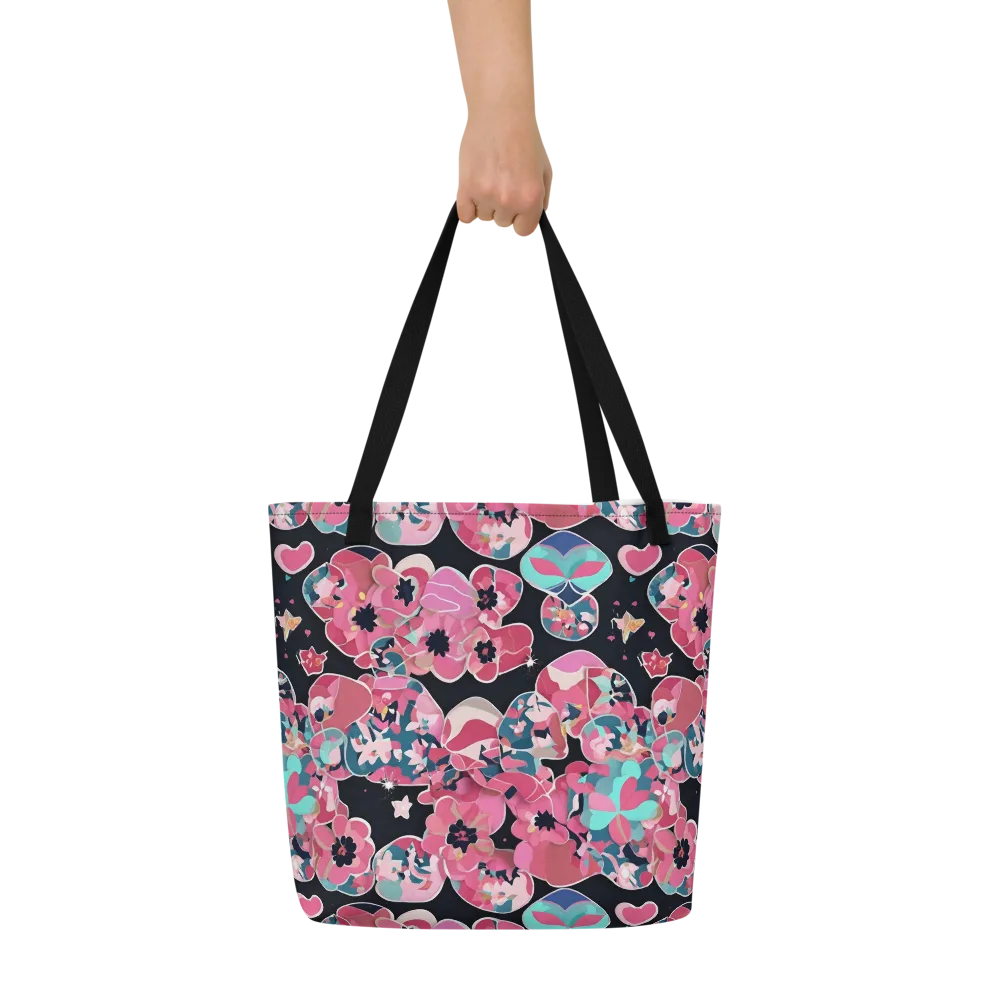 Bouquet Noir on Large Tote Bag W/ Pocket — Front