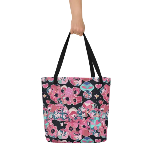 Bouquet Noir on a Large Tote Bag W/ Pocket