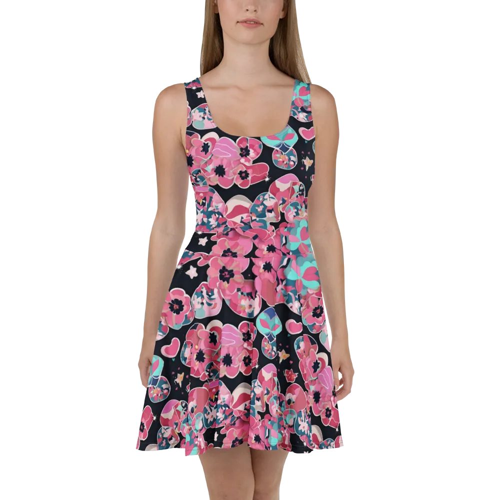Bouquet Noir on Skater Dress — Front