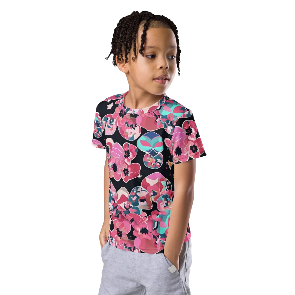 Bouquet Noir on Kids Crew Neck T-Shirt — Left Front