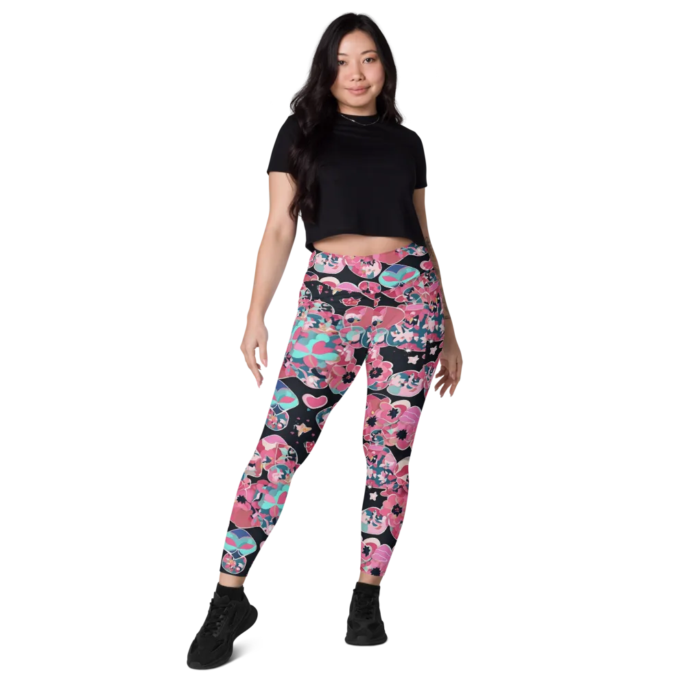 Bouquet Noir on Leggings with Pockets — Front