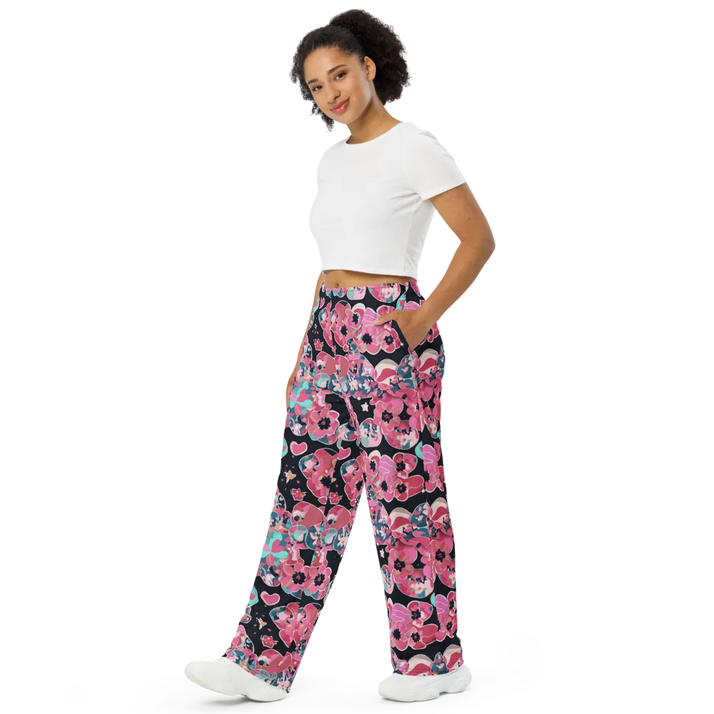 Bouquet Noir on Wide-Leg Pants — Left Front
