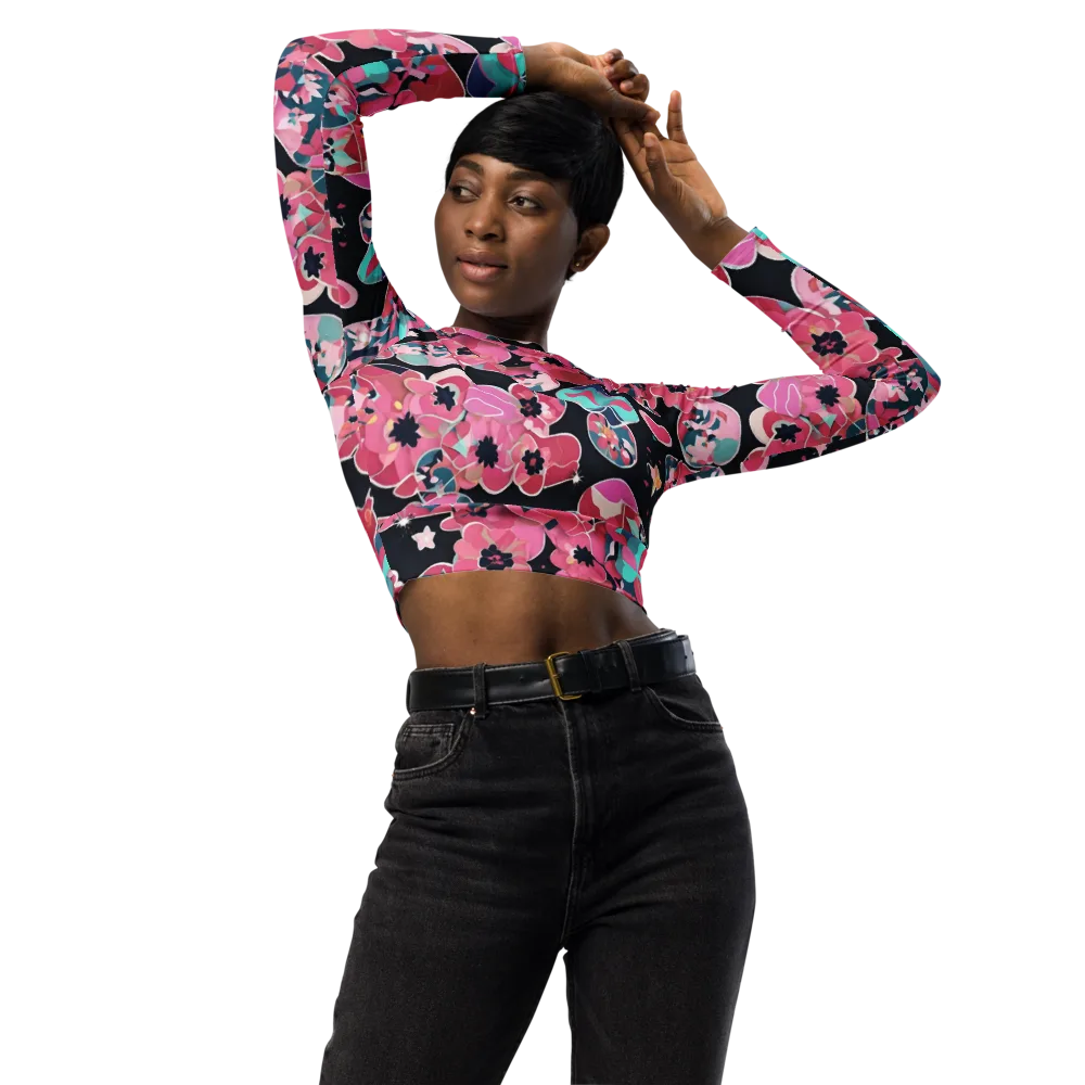 Bouquet Noir on Long Sleeve Crop Top — Front