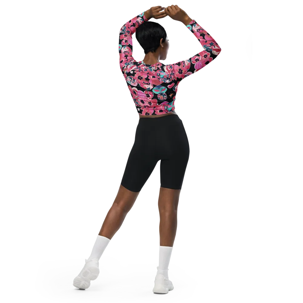 Bouquet Noir on Long Sleeve Crop Top — Back