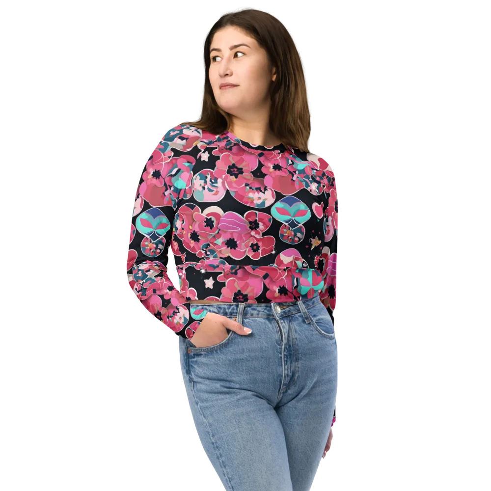 Bouquet Noir on Long Sleeve Crop Top — Front