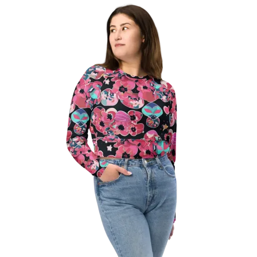 Bouquet Noir on a Long Sleeve Crop Top
