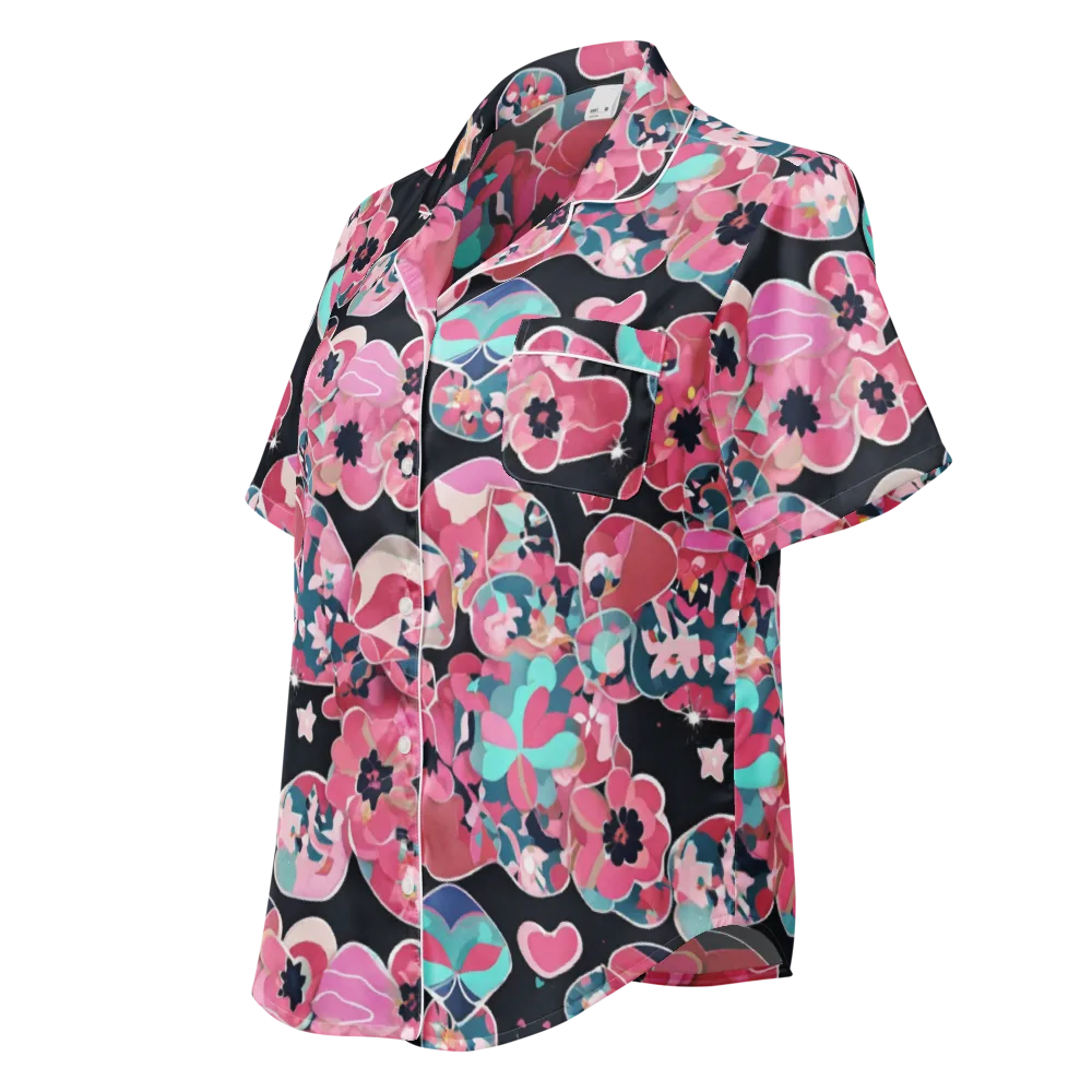 Bouquet Noir on Women's Short Sleeve Pajama Top — Left Front