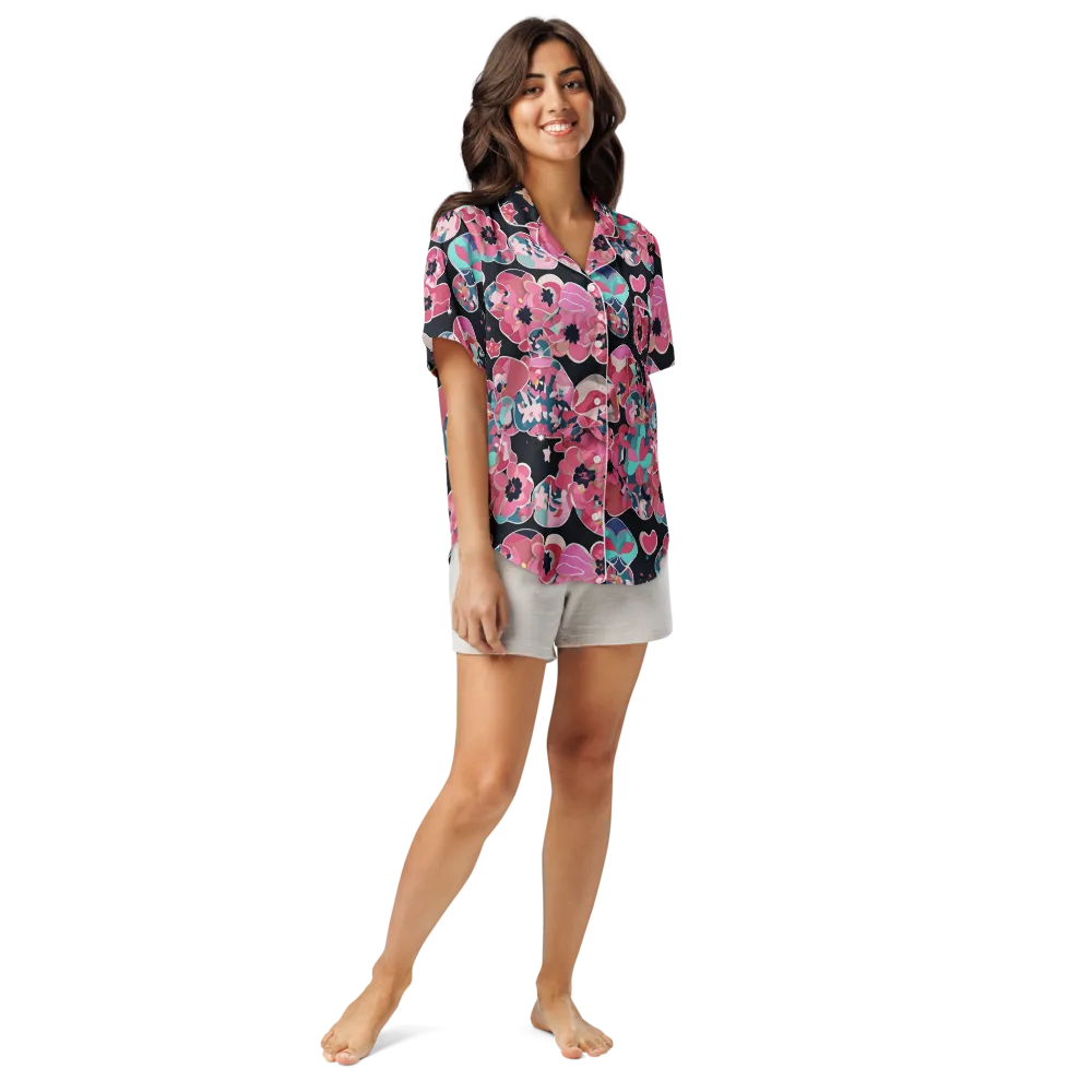 Bouquet Noir on Women's Short Sleeve Pajama Top — Front