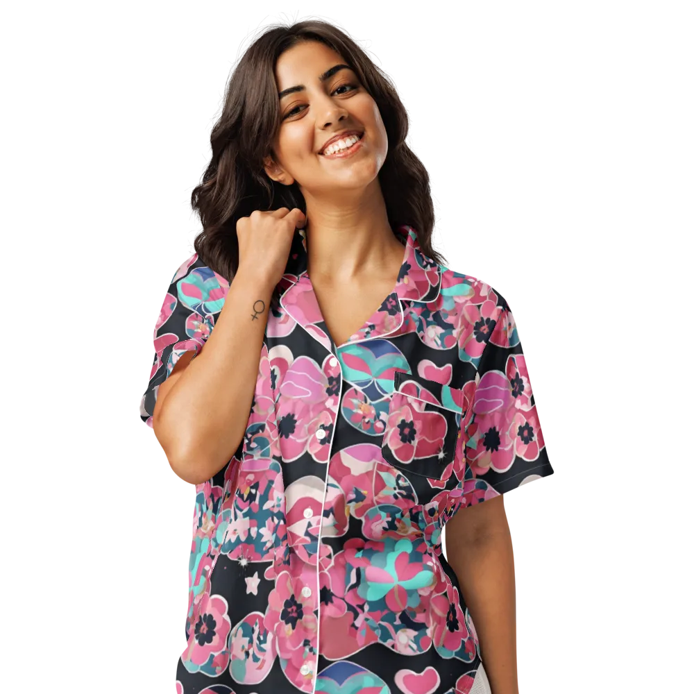 Bouquet Noir on Women's Short Sleeve Pajama Top — Front