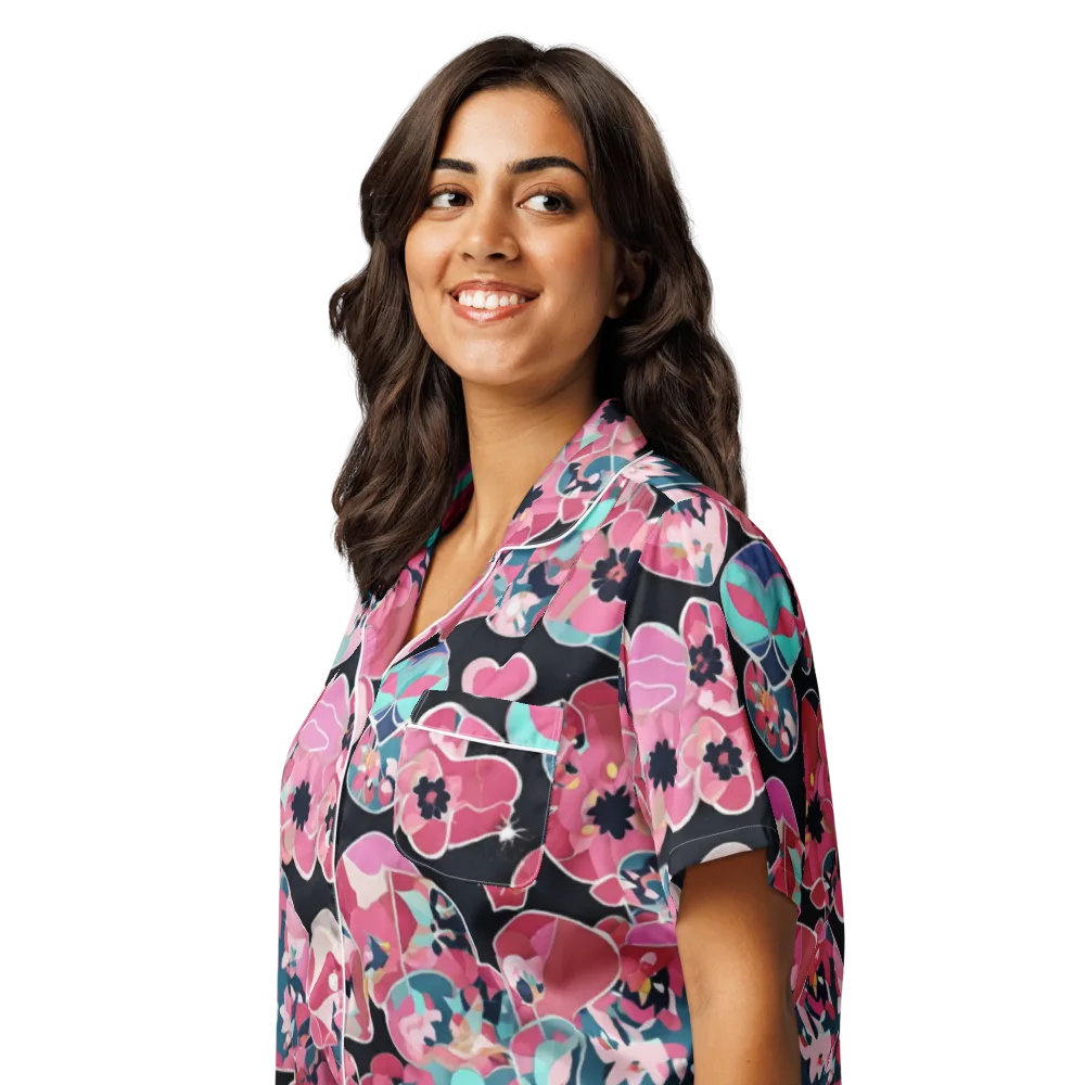 Bouquet Noir on Women's Short Sleeve Pajama Top — Left Front
