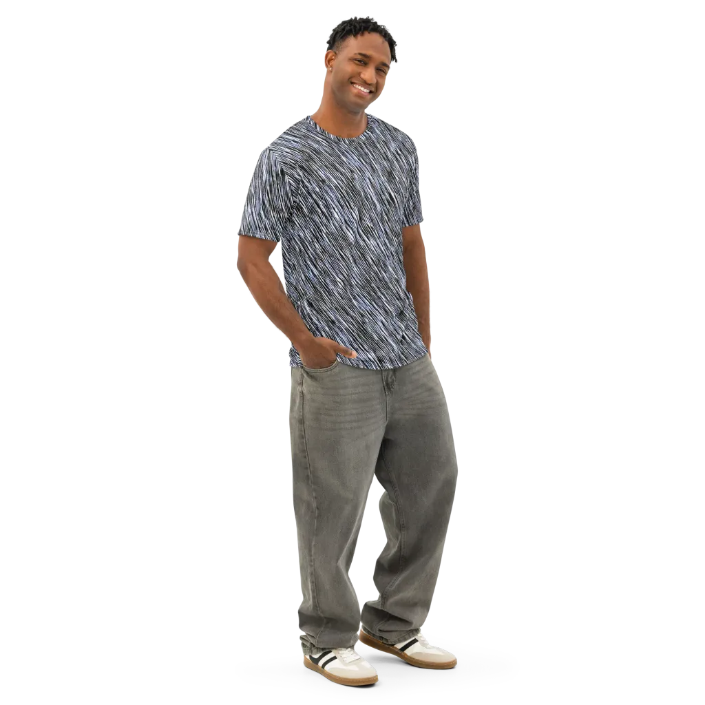 Dupain Waves on Men's Cotton Crew Neck T-Shirt — Right Front